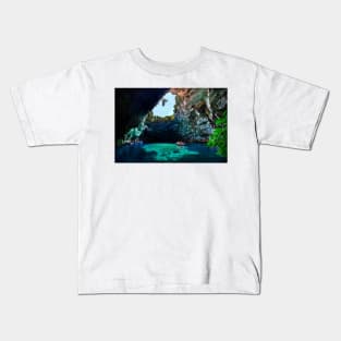 Melissani cave-lake, Kefalonia island Kids T-Shirt